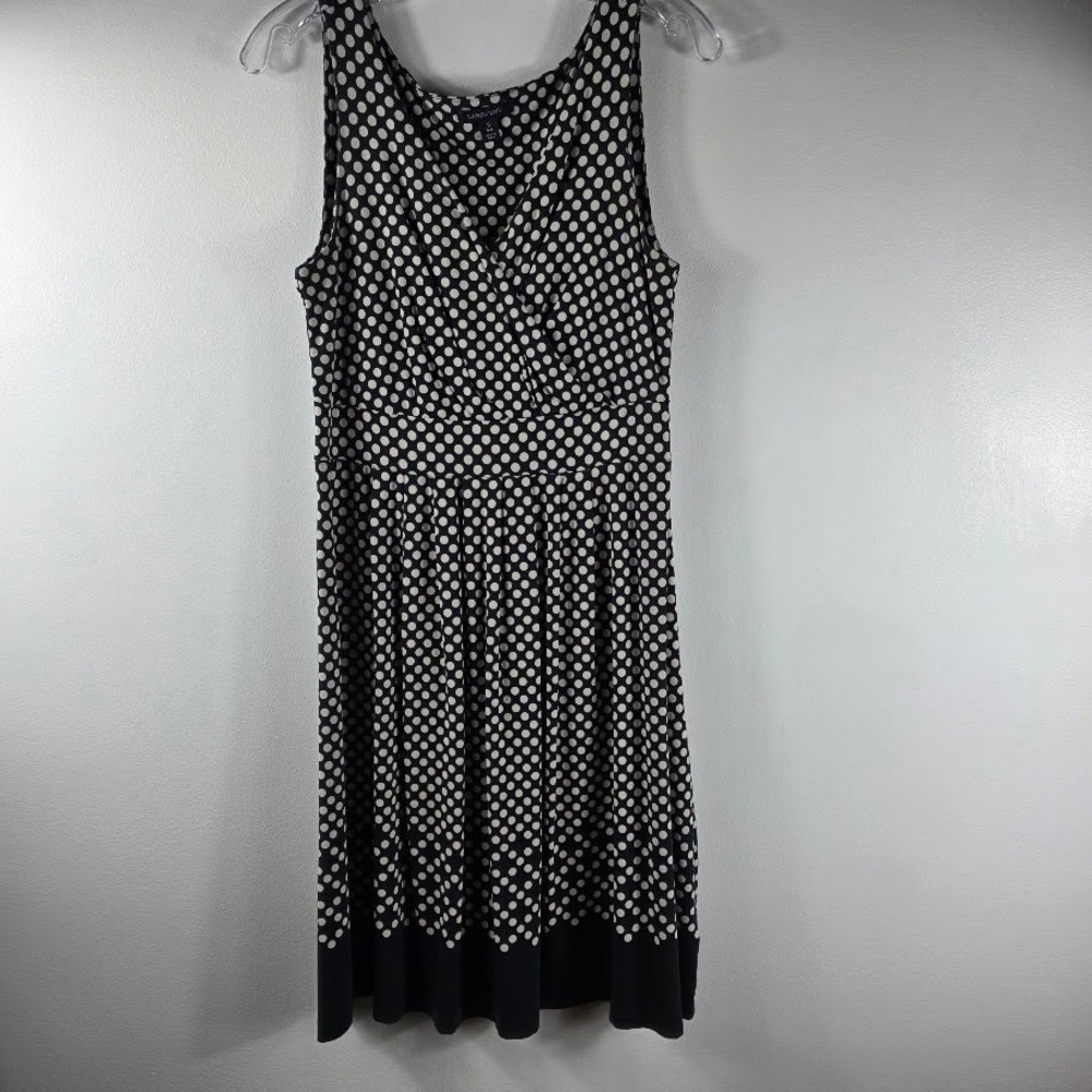Lands End Polka Dot V Neck Sleeveless Midi Dressโ Women's Size S